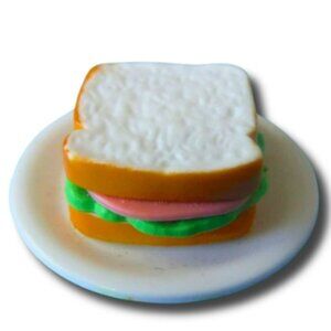 Miniature Bologna Sandwich on Plate Barbie Kitchen Littles Dollhouse Food
